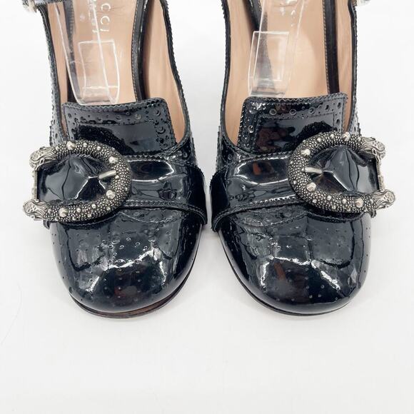 Gucci Black Patent Leather Queercore Dionysus Buckle Snake Heel Pumps EU 38 - Picture 7 of 15